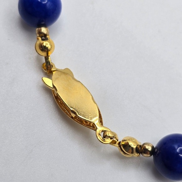 Cobalt Blue and Cream Beaded Necklace Gold‎ Tone Spacers Womens Fashion Jewelry - Picture 6 of 9